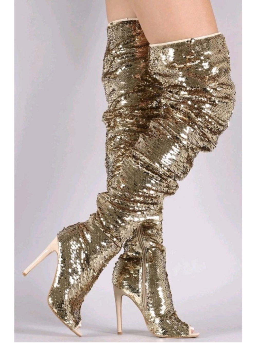 Sequins Peep Toe Womens High Stiletto Heel Over The Knee Boots Sexy Nightclub